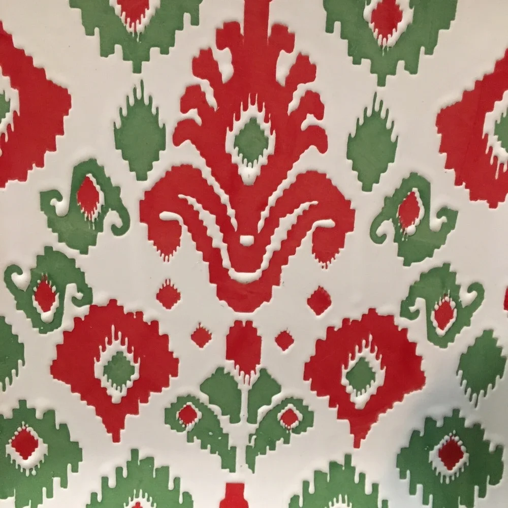 SLEIGH BELL BISTRO Ceramic Square Christmas Dinner Serving Plate Red Green Cream